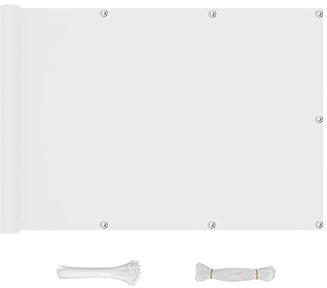QINGLV Pantalla para Balcon 60x300cm Mallas Protección Visual Balcon Protección UV Y Opaca Tela Pantalla Privacidad Balcon con Bridas para Cables Y Cuerda -Blanco
