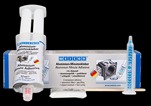 WEICON Alluminio Minuto Adesivo con ugello di miscelazione 24 ml | Adesivo epossidico bicomponente a indurimento rapido
