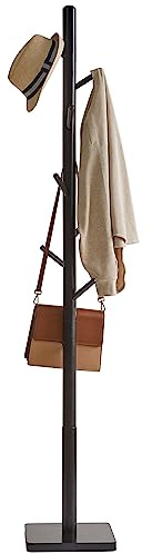 YMYNY Garderobenständer aus Massivholz, freistehender Kleiderständer mit 8 Haken, verdickte quadratische Basis, Baumform mit 3 verstellbaren Höhen, für Tasche, Kleidung, Wohnzimmer, schwarz HCR002B