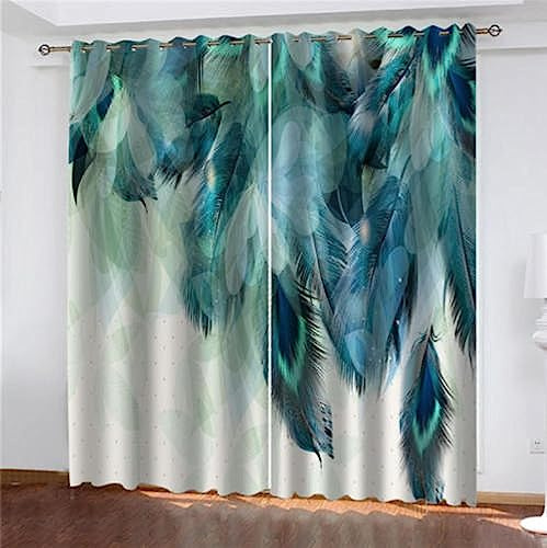 Kinder Vorhang Blickdicht Thermovorhang Blaue Pfauenfeder Gardinen Wohnzimmer Vorhänge Kinderzimmer Geräuschreduzierung Dekoration Für Schlafzimmer Wohnzimmer Küche Fenster 170 X 200 cm (B X H)