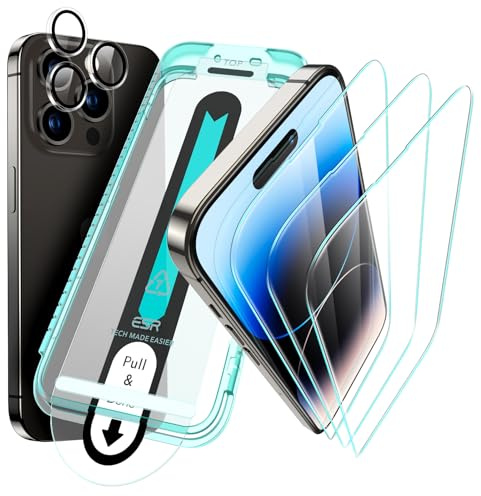 ESR 3+1 Stück für iPhone 14 Pro für Panzerglas, FlawlessFit-Ablage | Militärnorm-Schutz, 9H gehärtetes Glas, Kratzfest,Vollflächig Displayschutzfolie, Schnellinstallation 1 Set Kameraschutz