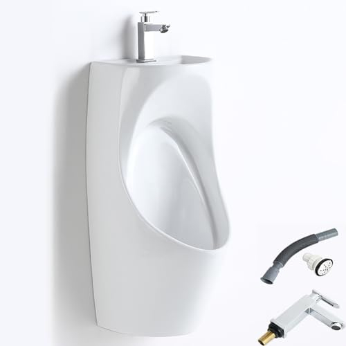 MegLob Keramisches Männliches Urinal, 2 in 1 Urinalen Für Männer, Kompaktes Öffentliches Urinal Mit Waschbecken, Wassersparend Und Umweltfreundlich, Integriertes Abflussrohr,A