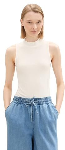 TOM TAILOR Denim Damen Basic Top mit RIPP,10332 - Off White, M