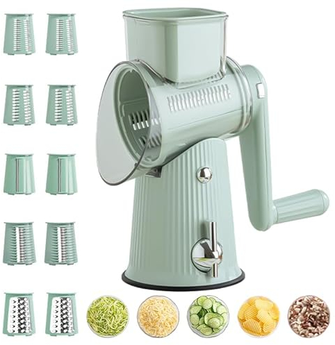 Grattugia per Formaggio Rotante, con 5 lame intercambiabili Affettatrice Grattugia Facile da Pulire, per Verdure, per cucina, frutta, verdura, formaggio, noci