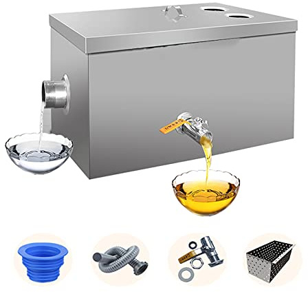 Generic Sifone per rifiuti da cucina in acciaio inox, separatore di acqua e olio sotto il lavandino con sifone per grasso, facile da installare e mantenere