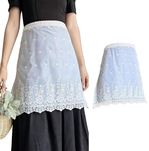 FIBOUND 1 Stück Kurze Taillenschürze, Spitzen-Halbschürze, Damen-Halbtaille-Schürze, Vintage-Halbtaille-Spitzenschürze, Spitzen-Baumwoll-Halbschürze für Küche, Kochrestaurant, Bistro (weiß)
