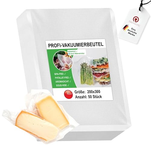 Elke-Plastic geprägte Vakuumierbeutel 20x30cm 50 Stück [extra stark] Profi Folienbeutel mit Wabenstruktur | BPA- & Phthalatfrei | Sous-Vide & kochfest | Folienbeutel für alle Vakuumierer