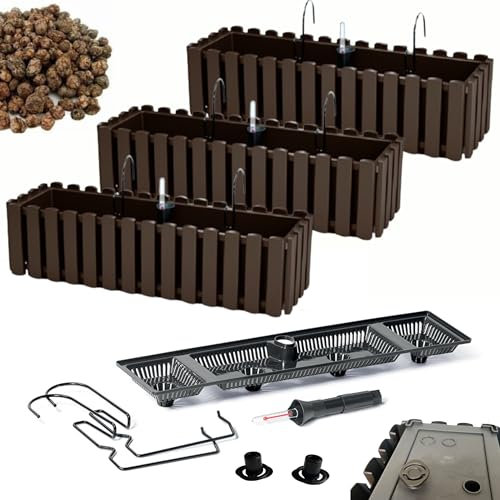 DIKEL 3X Caja barandilla - Macetero balcón - Macetero plástico - Macetero balcón - Macetero Decorativo - DDEF600W + Arcilla expandida 3l - 180x580x165mm - Marrón