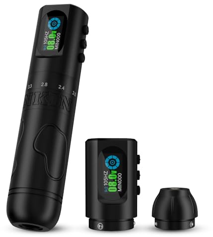 INKin Macchinetta Tatuaggi, Macchina Tatuaggi Wireless con 6 Corse 2,0-4,2mm und Display Digitale OLED, Kit Tatuaggi Professionale con 2 Batterie Sostituibili 1600mah per Lunga Tattoo Durata -INKflexo