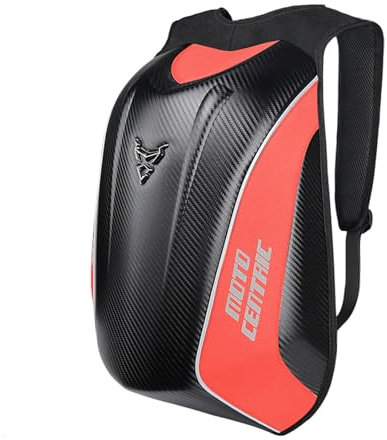 mjmoto 48L Motorrad-Rucksack, Helmtasche, wasserdicht, Kohlefaser, Moto-Rucksack, Hartschale, reflektierend, Motorradkoffer, Rot