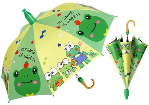 OonMan Kinder-Regenschirm, Cartoon-Motiv, niedlich, automatisch, langer Griff, grüner Frosch