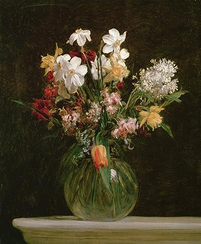 MHFFDYIV Dipinti Famosi Poster Quadri Moderni Poster Moderni Narcisi bianchi giacinti e tulipani di Ignace Henri Jean Fantin Latour per Decorazioni per la Casa 60x90cm