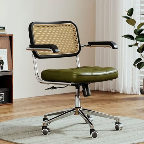 Gepolsterter Schreibtischsessel Aus Leder Büro Sessel Arbeitszimmerstuhl Mit Rädern Hohle Rückenlehne Unterstützen, Höhenverstellbarer Computer-Arbeitsstuhl Für Büro Zuhause(Greem)