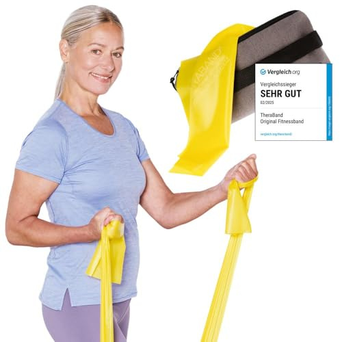 TheraBand 2,50m inkl. Türanker + Tasche | Widerstandsbänder | Terrabänder | Gymnastikband | Fitnessband | Stretchband | Heimtraining, Krafttraining, Rückenübungen, Therapie, Reha | 100% Naturlatex