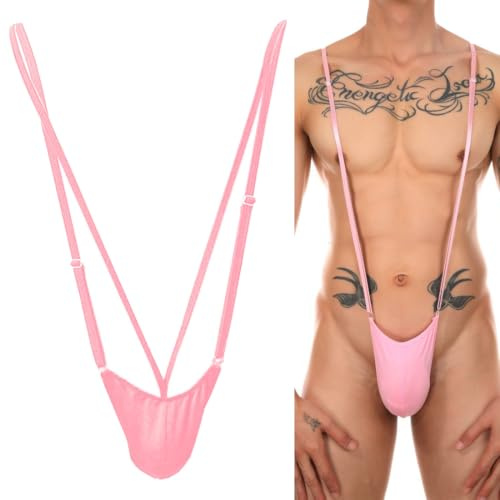 VemeFufu Perizoma Mankini Borat Costume da bagno Uomo Sexy Suspensorio V Sling Costume da bagno Costume da festa Bikini String per Uomo Beachkini Spiaggia Natale Halloween 1 Pack B. Rosa, 1 confezione