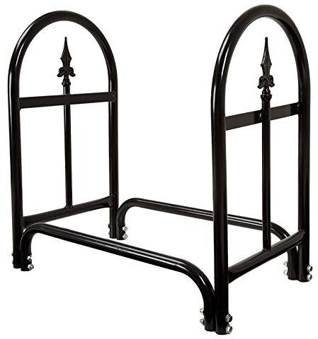 Estante de hierro forjado resistente para interiores, acabado negro, soporte de leña pequeño para estufa/hoguera, 58 x 35 x 58 cm