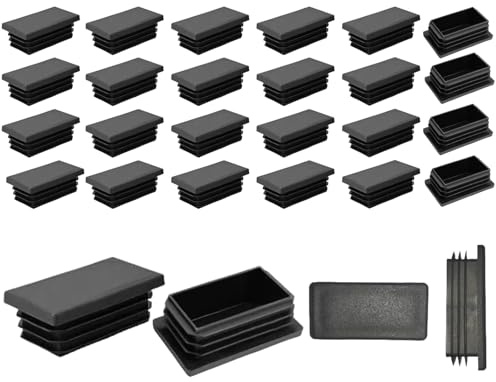 30 x 50 mm rechteckige Kunststoffstopfen, schwarz, quadratisch, rechteckige Endkappen in 24 Stück, Stuhlbein-Rohreinsatz, Abdeckkappen für Möbel, Tische, Stühle