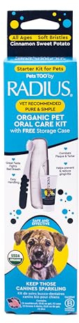 Radius USDA Organic Dental Solutions All Ages Dog Dental Kit 1 Unit, 1 Dog Toothbrush, 1 0.8oz Toothpaste, & 1 Travel Case, Firm Bristle & Non Toxic Toothpaste for Dogs