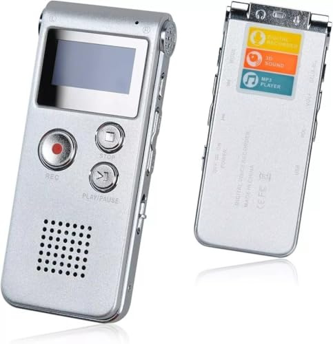 Rigwig Dictaphone numérique 3072 kbps HD à activation vocale avec lecture, 7 niveaux de réduction intelligente du bruit, dictaphone, autonomie de batterie de 30 heures, enregistreur audio (8 Go