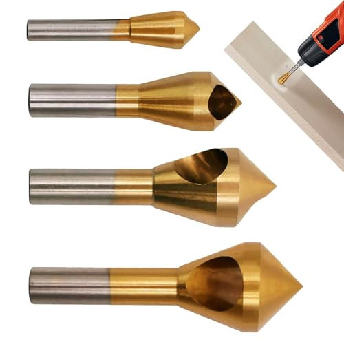 TABSIRAH Countersink Chamfer Tool - 4X Metal Wood Drill Bits - 90-Degree High Speed Steel Hole Deburring Tool for Metal, Stainless Steel, Copper, Wood, Fiberboard