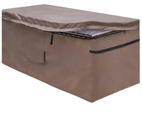 MunteLock Housse Imperméable pour Coffre de Rangement en Jardin, Couverture pour Boîte de Terrasse avec Couvercle à Zip et Ventilation, Oxford 420D Brun (123 x 55 x 62 cm)