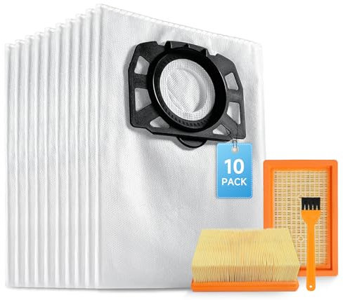 Kaiyaner 10 KFI 487 Bolsas Aspiradora con 2 KFI 4410 Filtro para Karcher WD4 WD5 WD6 WD5P WD6P MV4 MV5 MV6, Bolsas para Repuestos para Aspiradoras Accesorios HEPA filtros 2.863-006.0 y 2.863-005.0