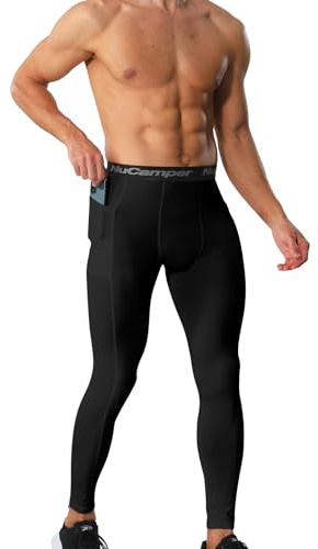 NuCamper Pantalones de Compresión para Hombre con Bolsillo Mallas Deportivos Secado Rápido Hombre Leggings Baselayer Tights para Correr Entrenamiento Bloncesto Gimnasio