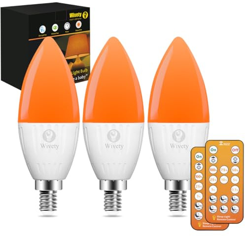 Wivety LED Bombillas E14 luz Dormir Vela con Mando a Distancia, Ámbar 1600K Bombilla Bloqueo Luz Azul 5W para Terapia del Sueño, Guardería, Dormitorio (Paquete de 3)