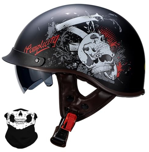 Retro Motorrad Halbhelme Motorradhelm für Herren und Damen DOT/ECE-Zugelassen Motorradhelm Mit Schutzbrille Jethelm, Roller-Helm Scooter-Helm Moped Mofa-Helm Vintage Chopper
