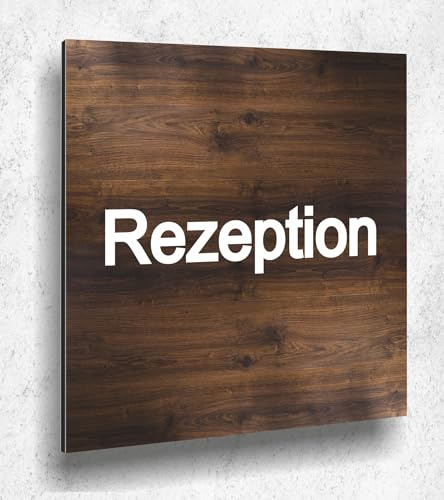 Türschild Rezeption Holz optik Eiche Dunkel Damen Herren Holz UV Druck 12 x 12cm - 3mm Aluverbund - Made in Germany Art.Nr. E 2057