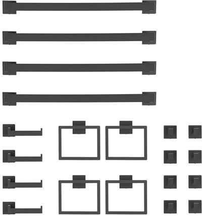 Badezimmer Handtuchhalter Set Wandmontiert 201 Edelstahl Silber Modern Badaccessoires Küche Hotel Spa, Inklusive Handtuchstange Ring Toilettenpapierhalter 2 Haken (Schwarz, 20-teiliges Set)