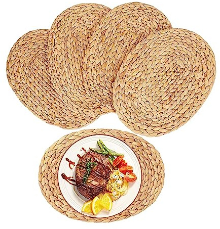 Kopinma Tischsets Aus Natürlicher Wasserhyazinthe, Ovale Platzset Abwaschbar, Tischsets Boho Platzset Geflochtene Untersetzer Topfuntersetzer Rattan-Platzdeckchen für Speisetisch Küche, 4-Pack