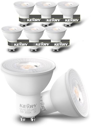 Kerry GU10 LED Bulbs, 5W 400lm, 3000K Warm White, 50W Equivalent, 6 Pack | Flicker-Free, 38° Focused Beam, Non-Dimmable, 220–240V, for Kitchens, Living Rooms, Bedrooms and Displays