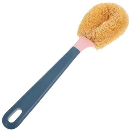 VICASKY Household Long Handle Coconut Fibre Brush Dark Blue Dish Cleaning Tool Portable Pot Scrubber for Washing Up Comfortable Grip for Easy Use and Storage