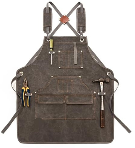 SynapSYA Grembiule Per Utensili Grembiule da lavoro in tela unisex cerata resistente for beni durevoli con tasche for attrezzi e cinghie incrociate sul retro regolabili(03)