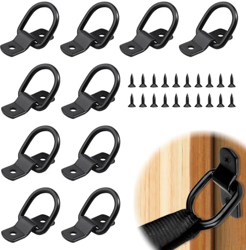 10 piezas Anclaje de Amarre de Anillo D, Anillos de Amarre, Argollas de Amarre con Tornillos y Soporte, juego de anillas D con soporte para sujeción de carga en remolque, camión, coche, kayak (negro)