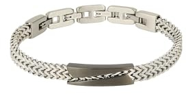 Breil, Collezione Edit Out, Bracciale Uomo in Acciaio Silver Bilux Satinato e Lucido con Elemento Centrale IP Gun, Maglia Intrecciata, Chiusura a Gioielleria, Lunghezza Regolale fino a 22 cm
