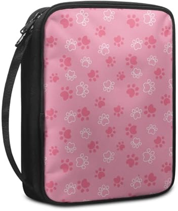 Bibelhülle Rosa Hundepaute Buchtasche für Männer Frauen Tragbar Buchhülle Stoff Leinwand Polyester Bibel Zubehör mit Reißverschluss Griffen Bibel Hülle 27.5x22.5x5.5 cm