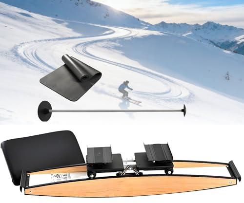 Indoor Ski Cross Trainer – Macchina per esercizi di sci per palestra domestica, strumento di forza con bastone da passeggio e tappetino, autentica esperienza di sci