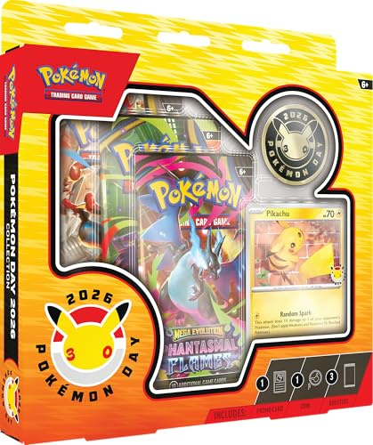 Pokémon TCG: Colección Pokémon Day 2026 (1 Tarjeta Promocional de Aluminio, 1 Moneda y 3 Paquetes de Refuerzo)