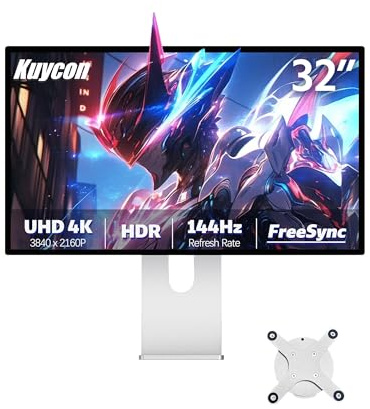 Kuycon Monitor da gioco P32K da 32 pollici FHD (3840 x 2160) 4K 144HZ, 1,07 miliardi di colori, 99% sRGB, 5 ms, angolo di visione 178° (Minimalist - with Stand)