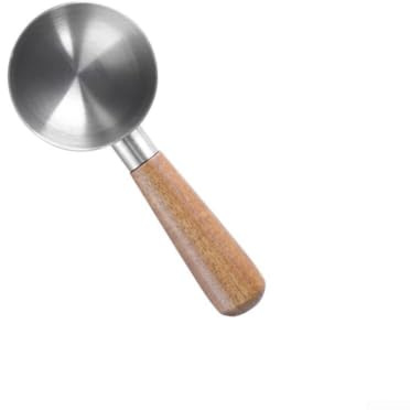 Cuchara medidora de acero inoxidable con mango de madera para café y especias, capacidad de 12 g, diseño