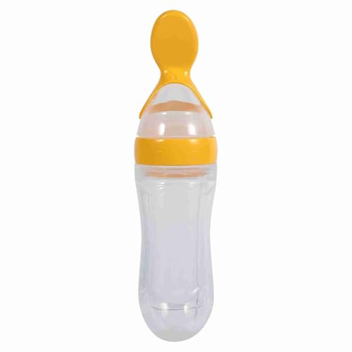 ZUUOZBYY 1 biberón de silicona de 90mL para bebés y niños pequeños con cuchara, alimentador exprimidor de cereales para alimentos frescos, caliente (Amarilla)