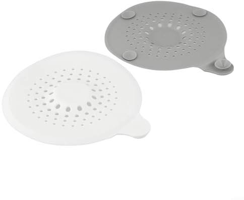Couvercle de vidange de douche en silicone avec ventouse puissante – Bouchon de cheveux et filtre d'évier pour salle de bain, baignoire et cuisine – Matériau TPR (blanc + gris)