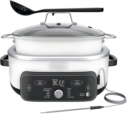 Foodi PossibleCooker PRO Plus 11-in-1 Smart Cook System | Elegant Holiday Gift & Christmas Essential, Versatile Slow Cooker, Roaster & Steamer (White)