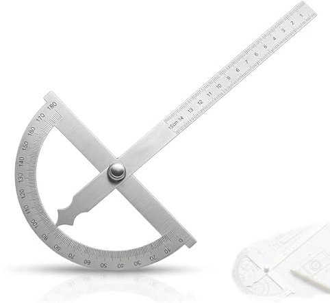 JIXLOUR - Transportador de esquina, Goniómetro de acero inoxidable, duradero y portátil, superficie lisa, ideal para bricolaje, carpintería y producción (83 mm x 282 mm, plata)