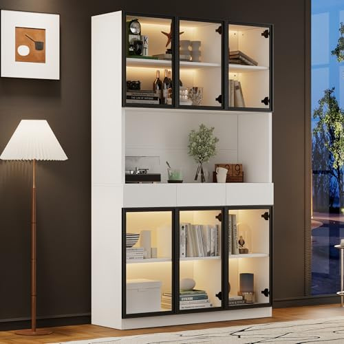Jaxenor vitrinskåp, stående glasskåp, dörr, vitrinskåp, vardagsrum med LED, stående vitrinskåp, vardagsrumsskåp, bokskåp för kök, matsal, kontor, sovrum, vit