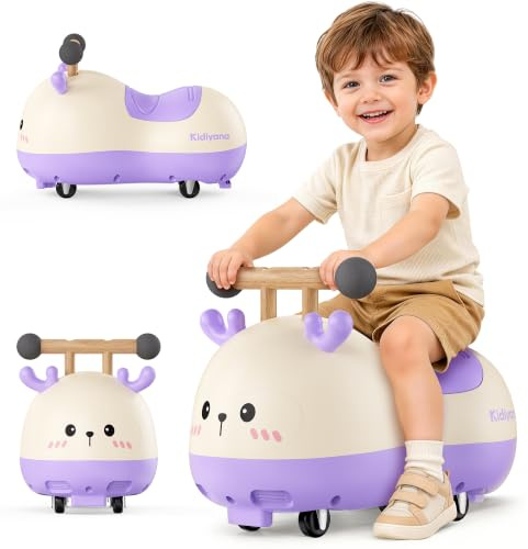 Kidiyana Rutschauto für Babys und Kleinkinder ab 10 Monaten, Hirsch Rutschfahrzeug mit 4 Rädern, Kinderrutscher, Sitzfahrzeug mit Buchenholzgriff, ABS-Korpus, 360 Grad Rollen, bis 30 kg