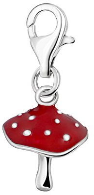Quiges Charms Anhänger Roter Emaille 3D Pilz Versilbert Damen Schmuck für Bettelarmband
