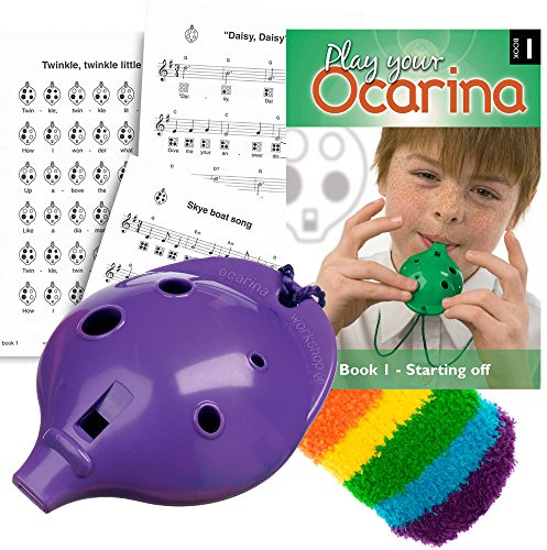 Plastic OCARINA Set, Purple 4-hole, with Book 1 and OcSock